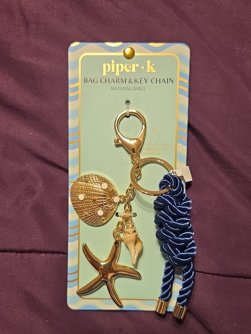 piper·k Gold Seashell & Navy Rope Key Chain